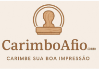 Logotipo da CarimboAfio.com.br com ícone de carimbo estilizado em linha minimalista, representando a união entre personalização e afiação no universo da beleza.